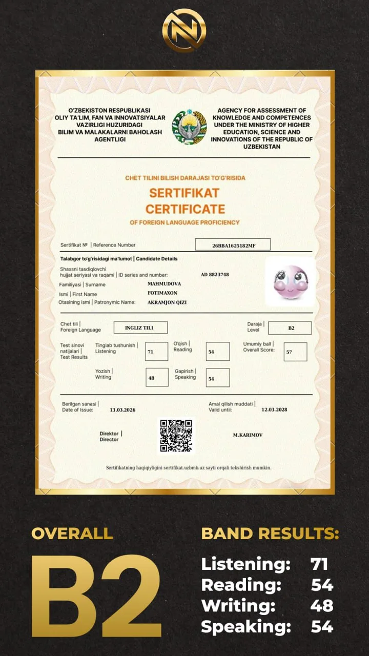 B2 English proficiency certificate