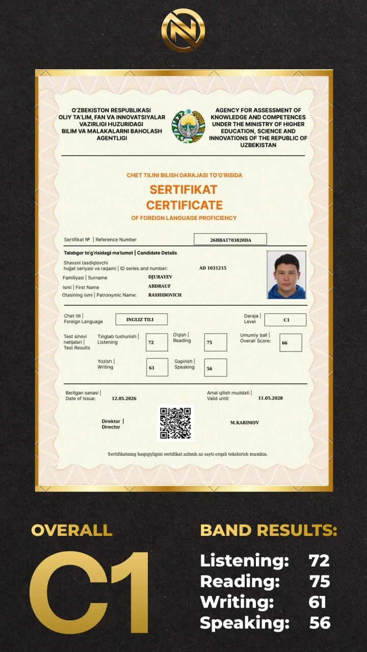 C1 English proficiency certificate