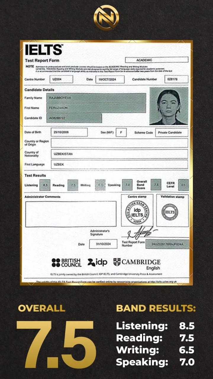 IELTS 7.5 test report form