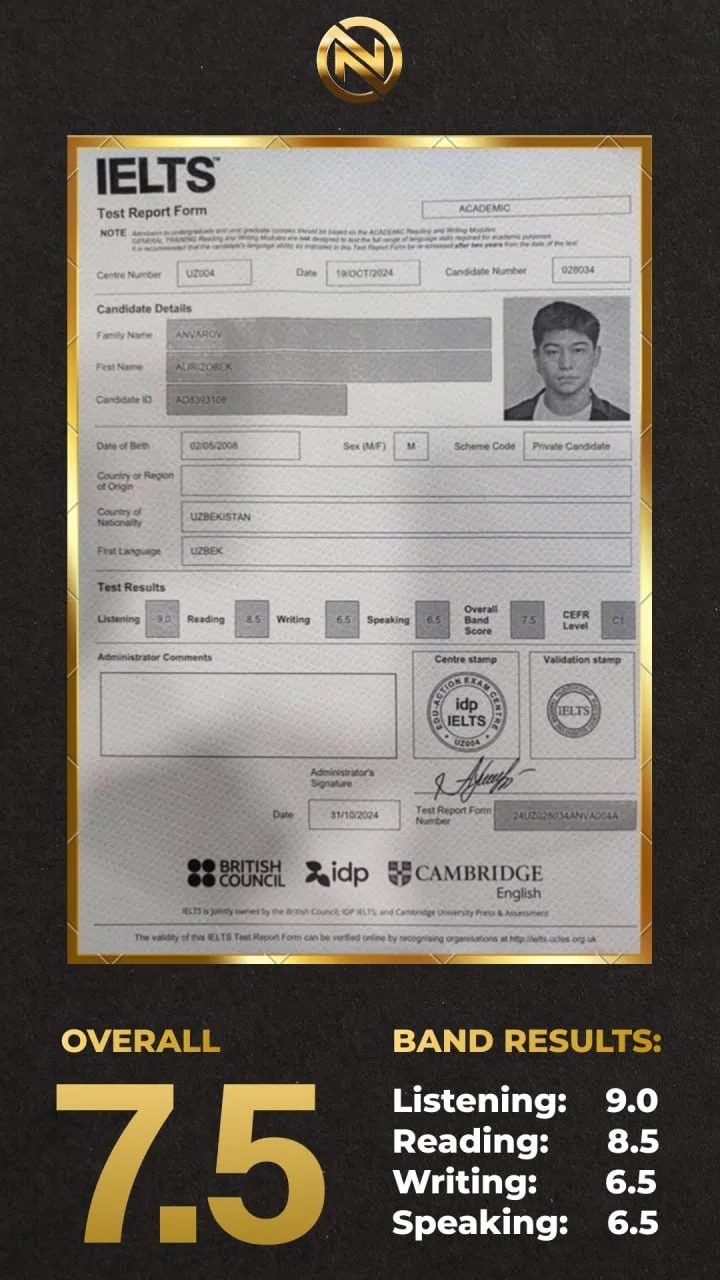 IELTS 7.5 test report form