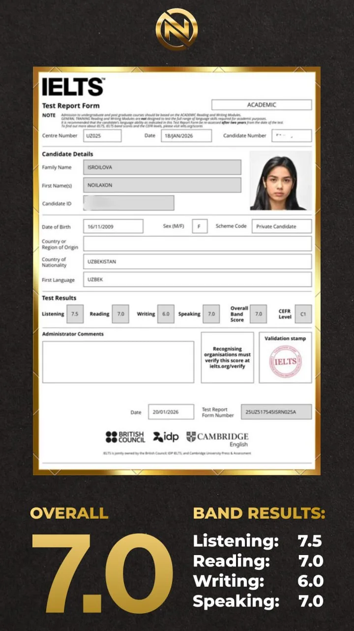 IELTS 7.0 test report form