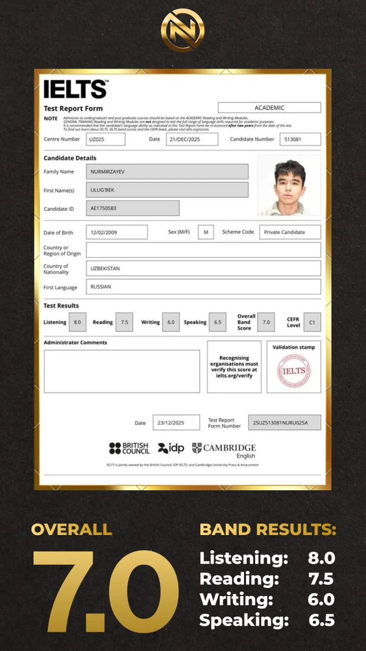 IELTS 7.0 test report form
